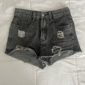 SHEIN Black Jean Shorts High-Waisted Distressed